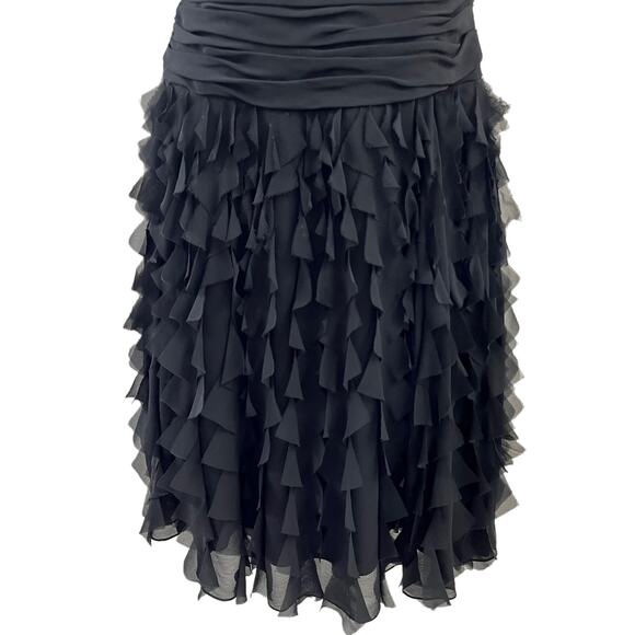 Rickie Freeman for Teri Jon Black Fringe Silk Cocktail Dress 6 - Picture 3 of 6